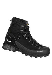 Buty trekkingowe męskie Salewa Ortles Ascent Mid Gtx. Wysokość cholewki: za kostkę. Kolor: czarny. Materiał: zamsz, materiał, syntetyk. Szerokość cholewki: normalna