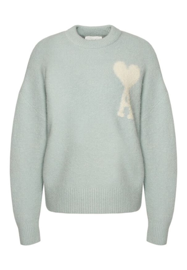 AMI PARIS - AMI Paris Sweter UKS025.KN0032 Błękitny Regular Fit. Kolor: niebieski. Materiał: wełna