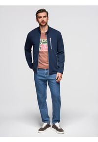 Ombre Clothing - Strukturalna kurtka biker męska ze stójką – ciemnoniebieska V1 - Rozmiar: M. Okazja: na co dzień. Typ kołnierza: kołnierzyk stójkowy. Kolor: niebieski. Materiał: skóra, poliester, dzianina. Styl: casual, elegancki #10