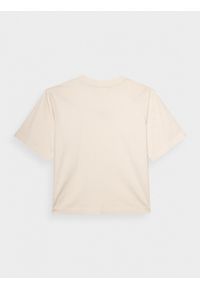 outhorn - T-shirt z nadrukiem damski - kremowa. Okazja: na co dzień. Kolor: kremowy. Materiał: dzianina, bawełna. Wzór: nadruk. Styl: casual