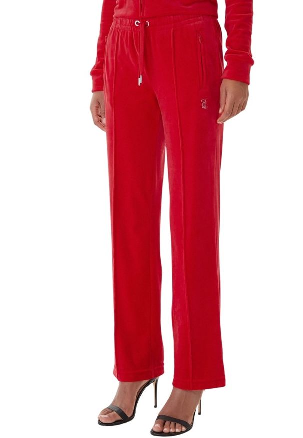 Juicy Couture - JUICY COUTURE Czerwone spodnie dresowe damskie z cyrkoniami Tina Outline, Rozmiar XS. Kolor: czerwony. Materiał: dresówka