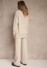 Renee - Jasnobeżowy Dzianinowy Komplet z Wełną Spodnie Wide Leg i Sweter z Golfem Lanica. Kolor: beżowy. Materiał: dzianina, wełna #3
