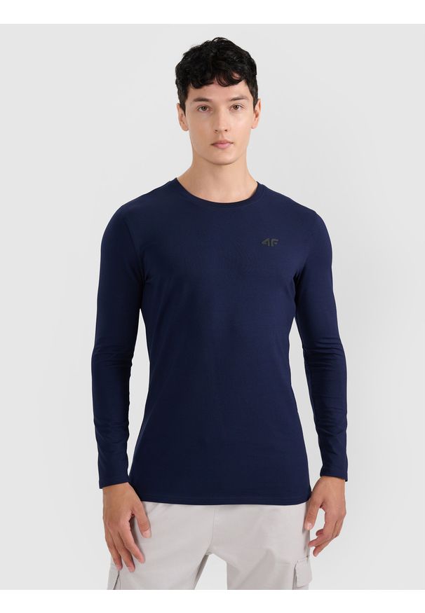 4f - 4F Longsleeve slim gładki męski - granatowy 3XL. Kolor: niebieski. Materiał: materiał. Długość rękawa: długi rękaw. Długość: długie. Wzór: gładki
