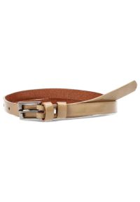 Beżowy Elegancki Pasek Damski Armodo. Kolor: beżowy. Materiał: skóra, jeans