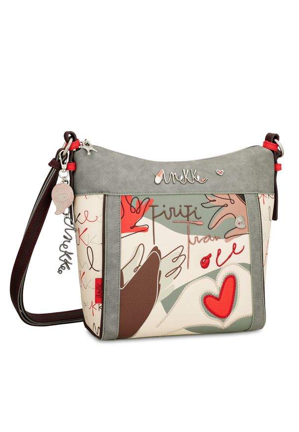 Szara Torebka Anekke Stylowa Listonoszka Damska. Kolor: szary. Wzór: aplikacja, haft, napisy. Dodatki: z haftem. Styl: elegancki. Rodzaj torebki: na ramię