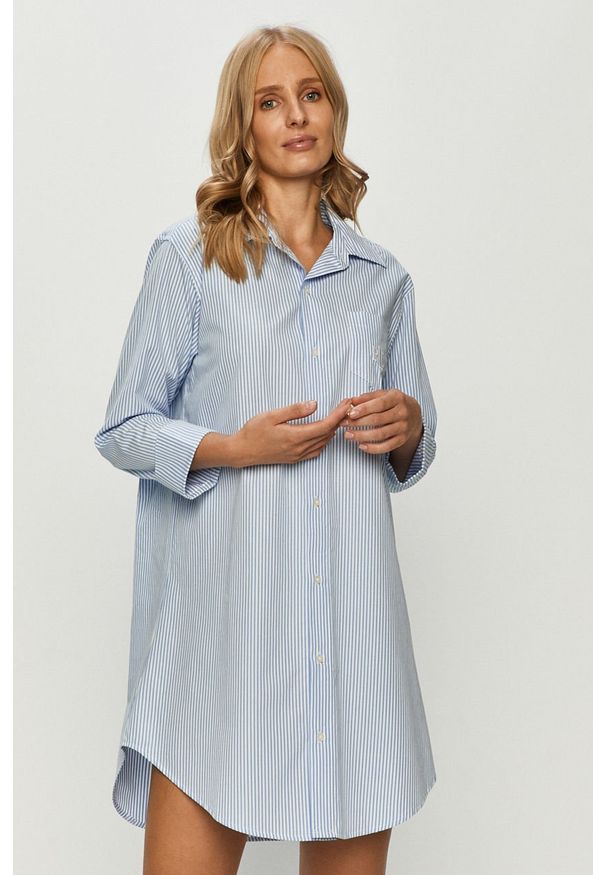 Lauren Ralph Lauren - Koszula nocna. Kolor: niebieski. Materiał: tkanina, bawełna. Długość: długie