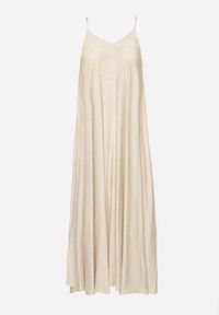 Born2be - Beżowa Rozkloszowana Sukienka z Wiskozy z Cyrkoniami Ellitana. Okazja: na co dzień. Kolor: beżowy. Materiał: wiskoza. Sezon: lato. Styl: klasyczny, casual, elegancki #4