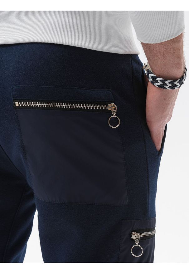 Ombre Clothing - Spodnie męskie dresowe joggery - granatowe V5 P917 - XL. Kolor: niebieski. Materiał: dresówka. Wzór: gładki