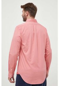 Polo Ralph Lauren koszula bawełniana męska kolor różowy slim z kołnierzykiem button-down. Okazja: na co dzień. Typ kołnierza: button down, polo. Kolor: różowy. Materiał: bawełna. Wzór: aplikacja. Styl: casual #5