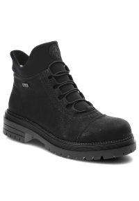Czarne Botki Rieker Wygodne Buty Damskie. Kolor: czarny. Materiał: syntetyk, futro, skóra ekologiczna. Sezon: zima. Styl: elegancki