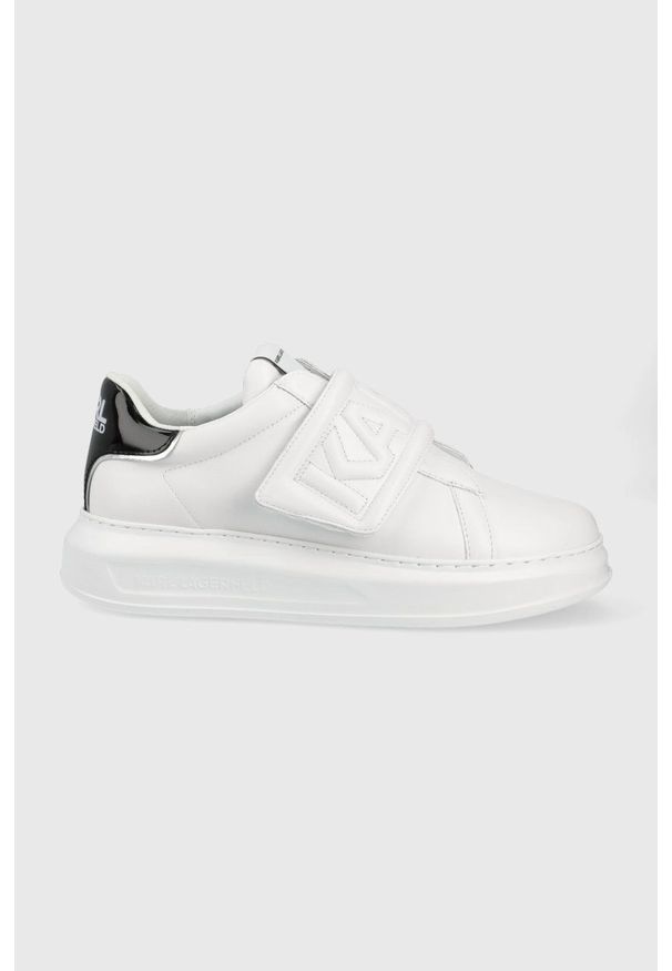 Karl Lagerfeld buty skórzane KAPRI MENS KL52537.011 kolor biały. Nosek buta: okrągły. Zapięcie: rzepy. Kolor: biały. Materiał: skóra. Obcas: na obcasie. Wysokość obcasa: niski