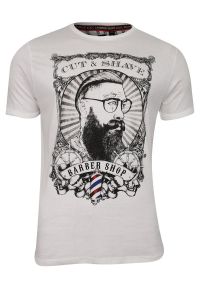 Biały Barberowy Bawełniany T-Shirt Męski -Brave Soul- Koszulka, Krótki Rękaw, Brodacz, Fryzjer. Okazja: na co dzień. Kolor: biały. Materiał: bawełna. Długość rękawa: krótki rękaw. Długość: krótkie. Wzór: nadruk. Sezon: wiosna, lato. Styl: casual #1