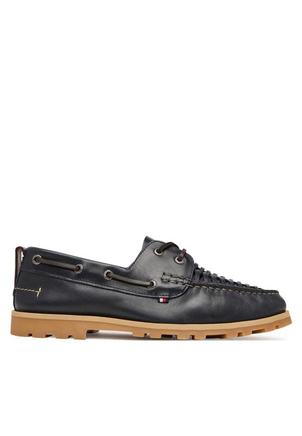 TOMMY HILFIGER - Tommy Hilfiger Półbuty Hilfiger Braided Lth Boat Shoe FM0FM05892 Granatowy. Kolor: niebieski. Materiał: skóra