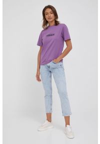 Napapijri t-shirt bawełniany kolor fioletowy. Kolor: fioletowy. Materiał: bawełna. Wzór: nadruk
