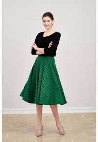 Marie Zélie - Spódnica Farin ciemnozielona w kropki. Kolor: zielony. Materiał: jersey, bawełna, dzianina, materiał, elastan, skóra, guma. Wzór: kropki #3