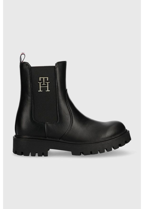 TOMMY HILFIGER - Tommy Hilfiger sztyblety dziecięce Chelsea kolor czarny. Nosek buta: okrągły. Kolor: czarny. Materiał: materiał, włókno, guma