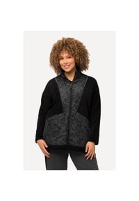 ULLA POPKEN - Damskie Kurtka polarowa kolorowe lamówki stójka 2-kierunkowy zamek błyskawiczny. Typ kołnierza: kołnierzyk stójkowy. Kolekcja: plus size. Kolor: czarny. Materiał: poliester, materiał. Wzór: kolorowy #1