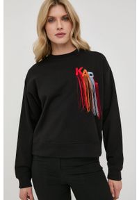 Karl Lagerfeld bluza bawełniana 221W1808 damska kolor czarny z aplikacją. Kolor: czarny. Materiał: bawełna. Wzór: aplikacja #3
