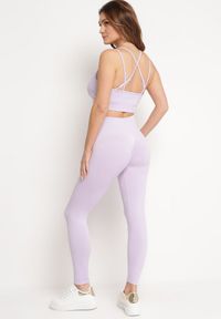 Born2be - Fioletowy Komplet Sportowy Biustonosz na Ramiączkach i Legginsy z Gumką w Pasie Nadlira. Kolor: fioletowy