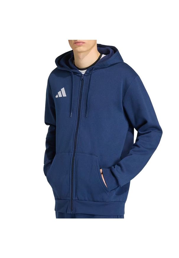 Adidas - Bluza męska adidas Entrada26 Full Zip KF5946 - granatowa. Typ kołnierza: kaptur. Kolor: niebieski. Materiał: poliester, polar, bawełna. Wzór: aplikacja. Styl: klasyczny