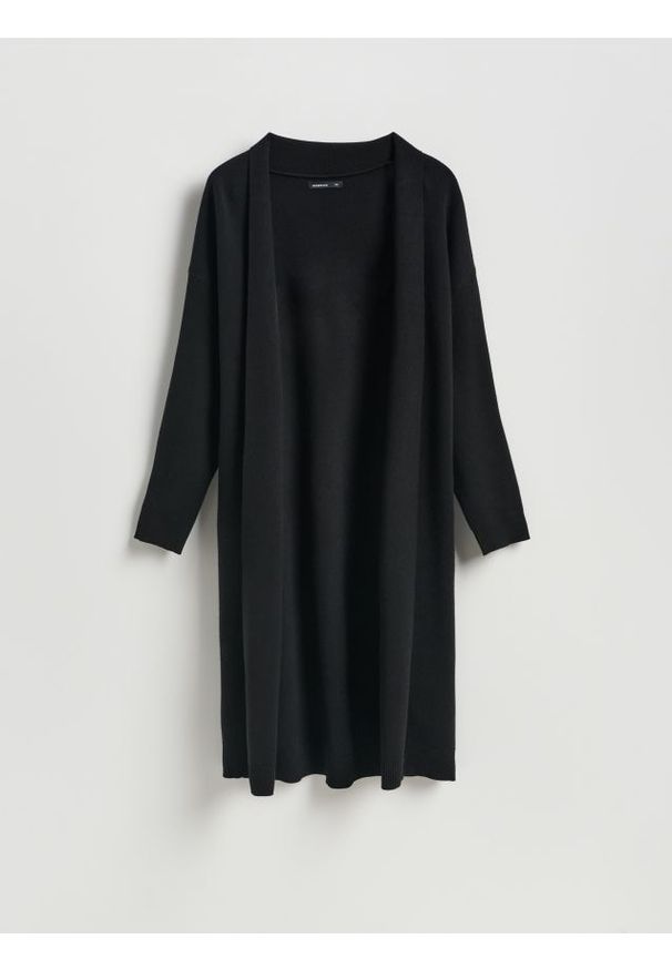 Reserved - Długi kardigan z wiskozą - czarny. Kolor: czarny. Materiał: wiskoza. Długość: długie