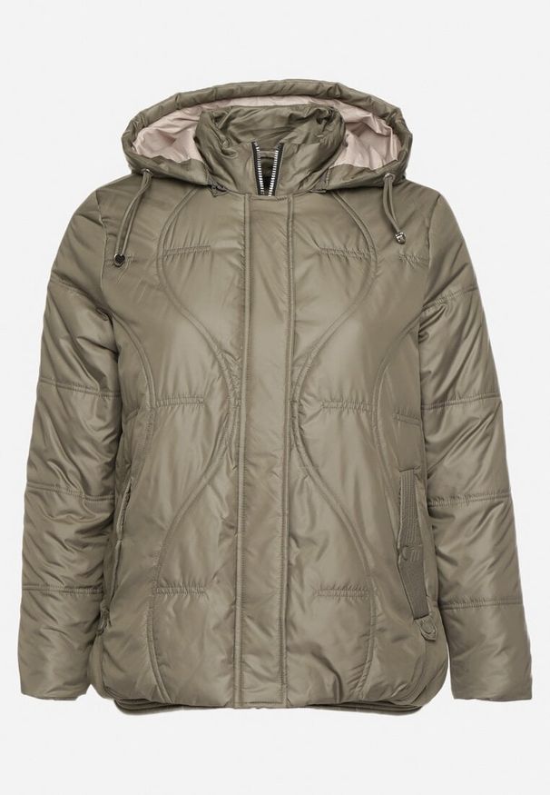 Born2be - Zielona Pikowana Kurtka z Odpinanym Kapturem i Kieszeniami Vilbia. Okazja: na co dzień, na spacer. Kolekcja: plus size. Kolor: zielony. Materiał: jeans, poliester. Styl: sportowy, elegancki, casual