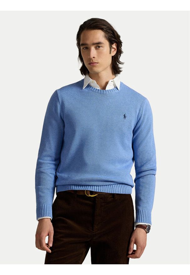 Polo Ralph Lauren Sweter 710810846038 Błękitny Regular Fit. Typ kołnierza: polo. Kolor: niebieski. Materiał: bawełna