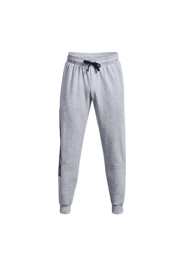 Under Armour - Męskie Spodnie Do Biegania Z Grafiką Rival Fleece. Kolor: szary. Materiał: dresówka