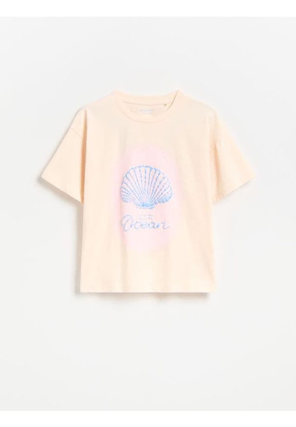 Reserved - T-shirt z nadrukiem - kremowy. Kolor: kremowy. Materiał: bawełna. Wzór: nadruk