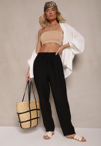 Renee - Czarne Spodnie z Bawełną Ozdobione Wiązaniem Voreia. Okazja: na co dzień. Stan: podwyższony. Kolor: czarny. Materiał: bawełna. Wzór: aplikacja. Styl: casual, elegancki