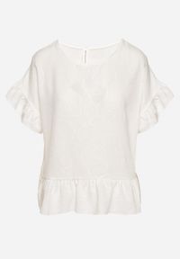 Born2be - Biała Bluzka o Kroju Oversize z Falbanami Livelle. Okazja: na co dzień. Kolor: biały. Materiał: jeans. Długość rękawa: krótki rękaw. Długość: krótkie. Styl: casual #7