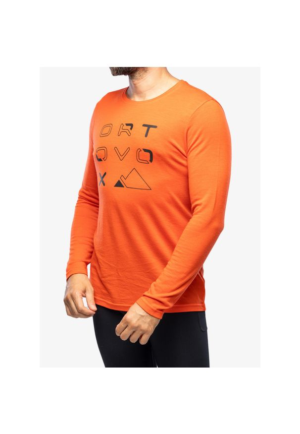 ORTOVOX - Longsleeve męski Ortovox 185 Merino Brand Outline LS. Kolor: pomarańczowy. Długość rękawa: długi rękaw