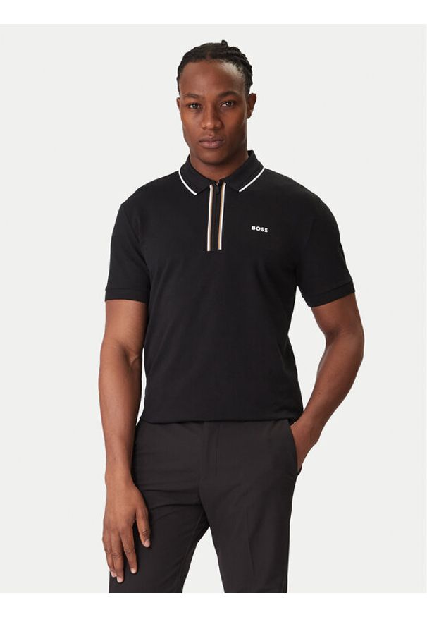 BOSS Polo Philix 50544450 Czarny Slim Fit. Typ kołnierza: polo. Kolor: czarny. Materiał: bawełna