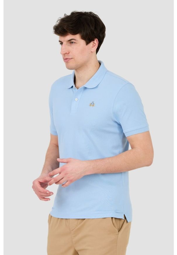 La Martina - LA MARTINA Błękitne męskie polo z małym logo, Rozmiar L. Typ kołnierza: polo. Kolor: niebieski