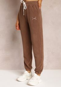 Renee - Brązowe Bawełniane Spodnie Dresowe z Gumką w Pasie Amoxa. Kolor: brązowy. Materiał: dresówka, bawełna. Sezon: jesień, zima #4