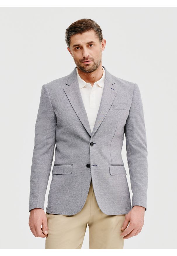 Pako Lorente - Szara marynarka melanż. Okazja: na co dzień. Kolor: szary. Materiał: poliester, bawełna, dzianina. Wzór: melanż. Sezon: wiosna. Styl: casual