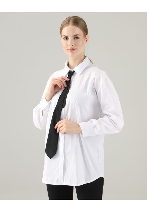 Unisono - BIAŁA KOSZULA Z KRAWATEM 56222PN BIANCO. Kolor: biały. Materiał: bawełna, nylon, elastan