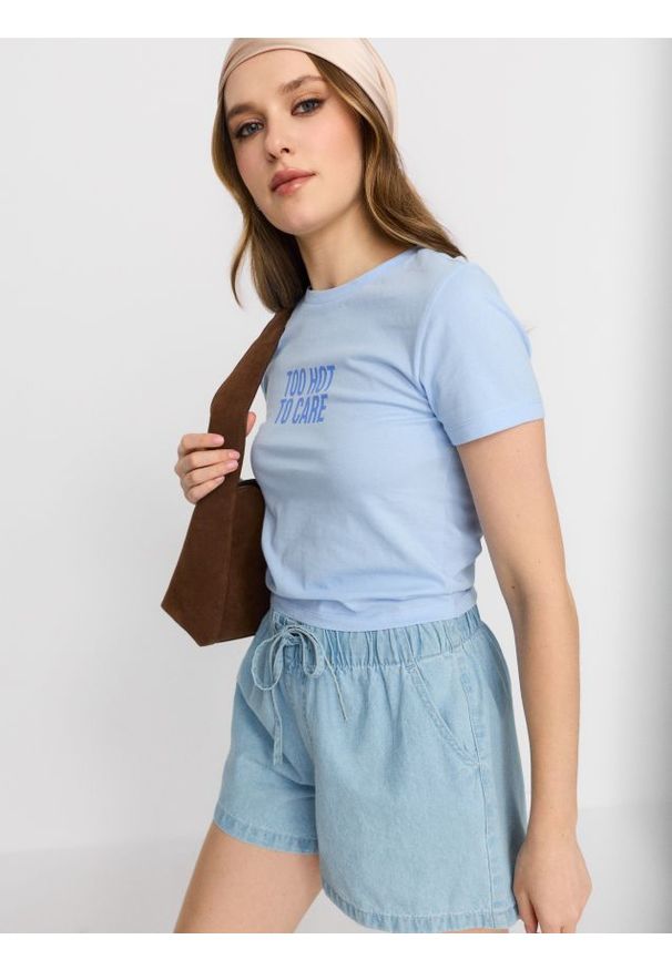 Sinsay - Szorty jeansowe jogger high waist - niebieski. Stan: podwyższony. Kolor: niebieski. Materiał: jeans