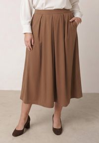 Born2be - Brązowa Rozkloszowana Spódnica z Wysokim Stanem Ismotis. Okazja: na co dzień. Stan: podwyższony. Kolekcja: plus size. Kolor: brązowy. Styl: casual #2