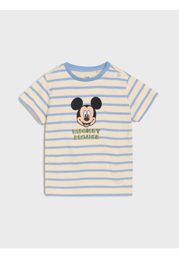 Sinsay - Koszulka z haftowanym nadrukiem Mickey Mouse - beżowy. Kolor: beżowy. Wzór: motyw z bajki, nadruk, haft