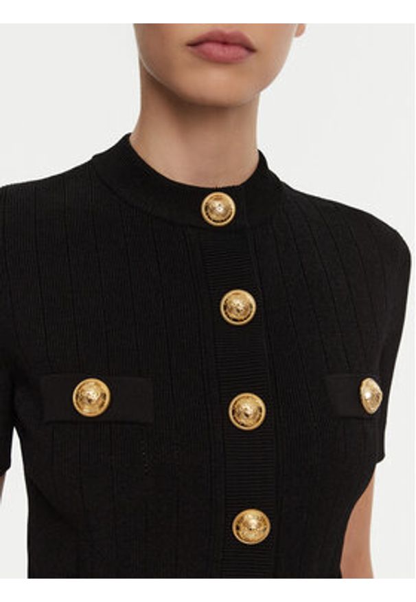 Balmain Kardigan DF1KL023KB07 Czarny Regular Fit. Kolor: czarny. Materiał: wiskoza