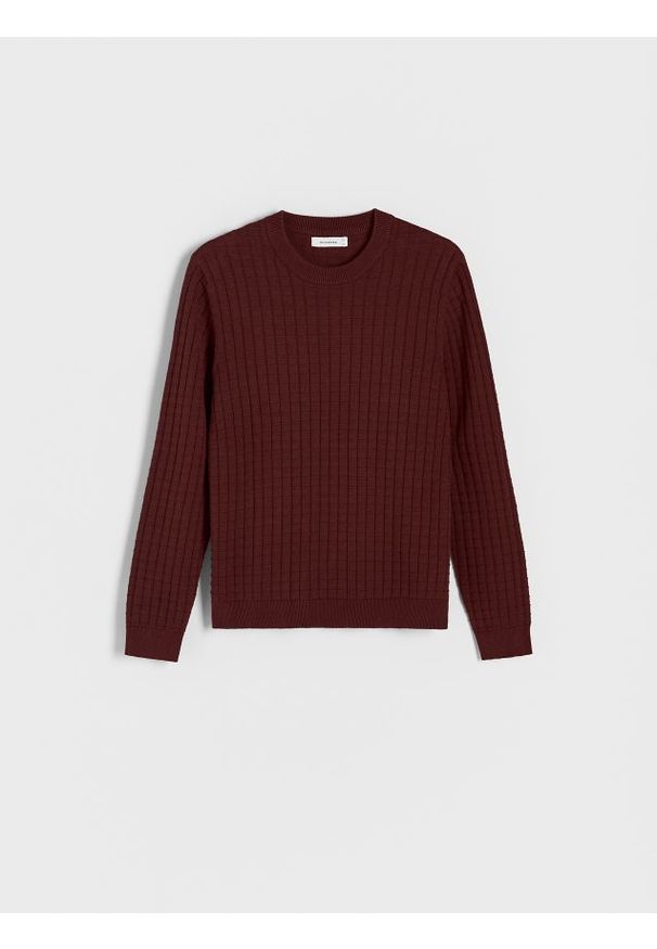 Reserved - Sweter z waflowym splotem - kasztanowy. Kolor: brązowy. Materiał: bawełna, dzianina. Wzór: ze splotem