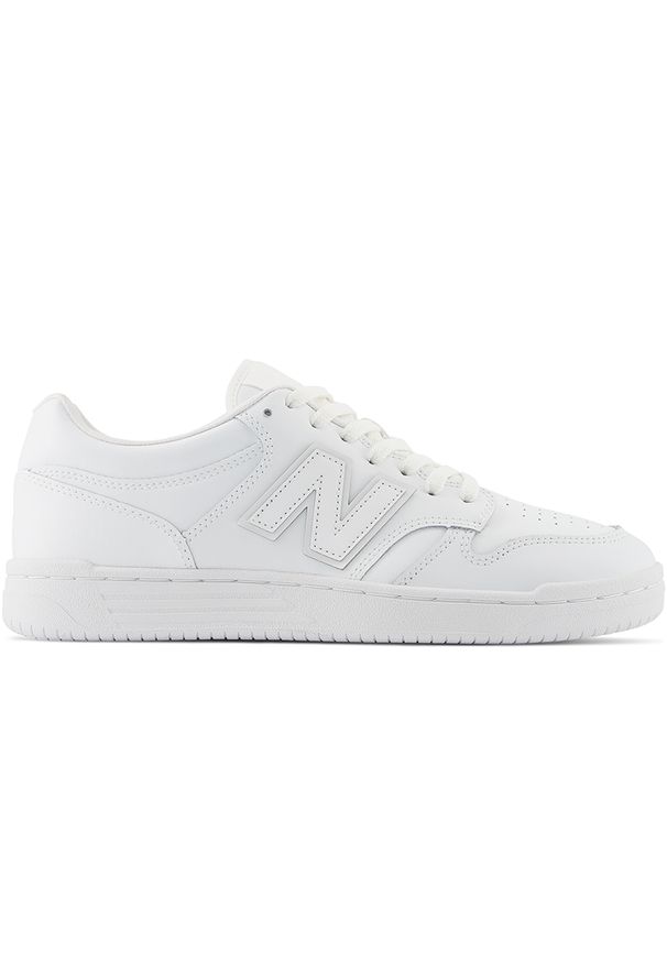 Buty unisex New Balance BB480L3W – białe. Okazja: na co dzień. Kolor: biały. Materiał: skóra, dresówka, materiał. Szerokość cholewki: normalna. Sport: turystyka piesza