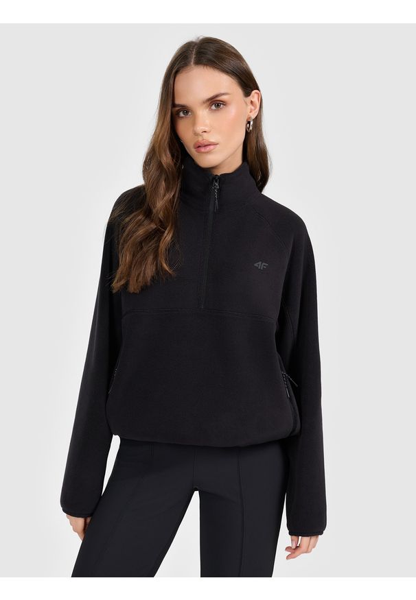 4f - 4F Polar regular bez kaptura damski - czarny M. Typ kołnierza: bez kaptura. Kolor: czarny. Materiał: polar. Długość rękawa: raglanowy rękaw