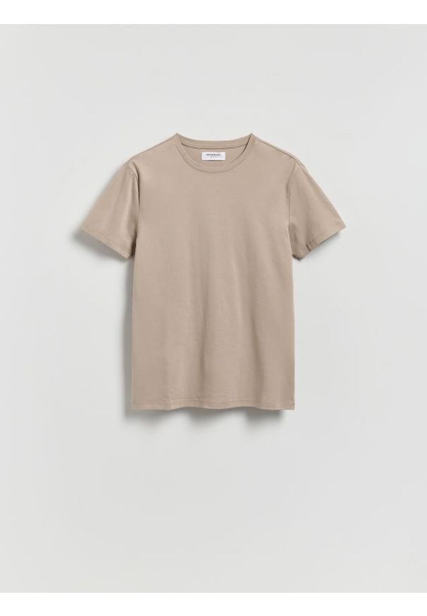 Reserved - T-shirt slim z bawełny pima - beżowy. Kolor: beżowy. Materiał: bawełna