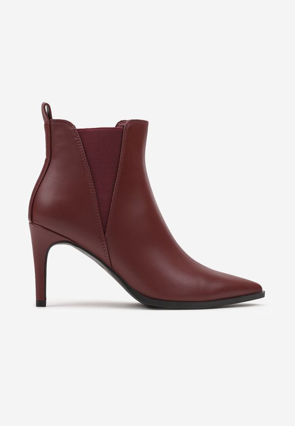 Renee - Bordowe Eleganckie Botki na Obcasie ze Szpiczastym Noskiem i Elastycznymi Wstawkami Domenia. Okazja: na co dzień. Nosek buta: szpiczasty. Kolor: czerwony. Materiał: jeans. Obcas: na obcasie. Styl: elegancki. Wysokość obcasa: średni