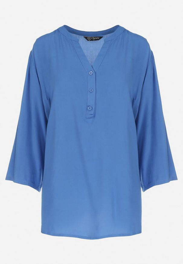 Born2be - Niebieska Bluzka z Wiskozy Artanassa. Typ kołnierza: kołnierzyk stójkowy. Kolor: niebieski. Materiał: wiskoza. Wzór: gładki. Sezon: wiosna, lato