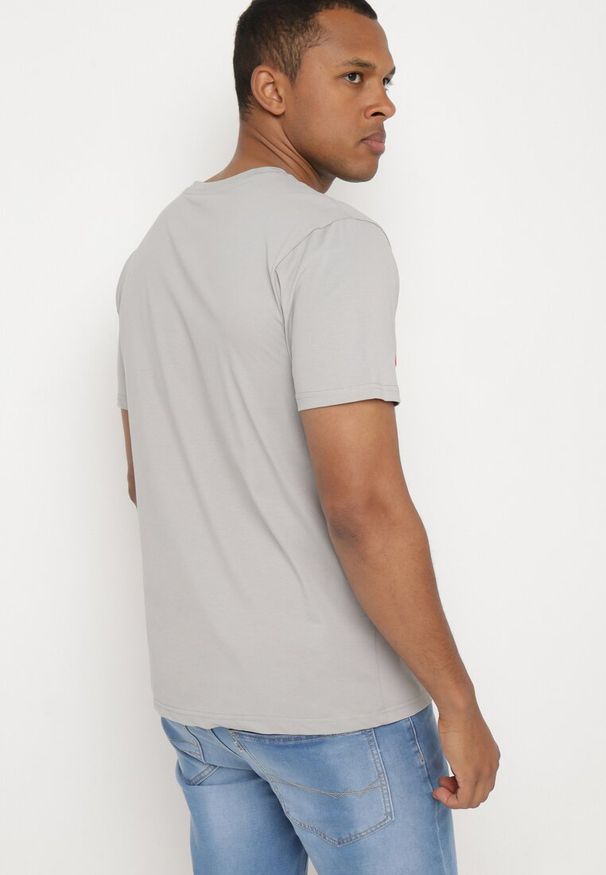 Born2be - Szary Klasyczny T-shirt z Bawełny z Dużym Nadrukiem Gunelia. Okazja: na co dzień. Kolor: szary. Materiał: bawełna. Wzór: nadruk. Styl: klasyczny