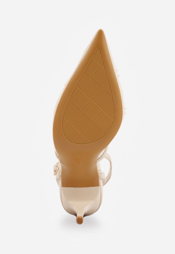 Renee - Beżowe Szpilki VICES z Siateczkową Cholewką Perełkami i Kwiatowym Wzorem Berdal. Zapięcie: sprzączka. Kolor: beżowy. Materiał: satyna. Szerokość cholewki: normalna. Wzór: kwiaty. Obcas: na szpilce