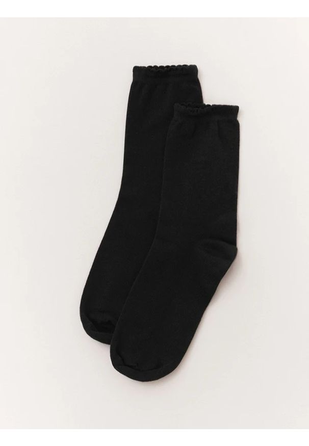 Ryłko - Czarne skarpety bawełniane z falbanką. Kolor: czarny. Materiał: bawełna